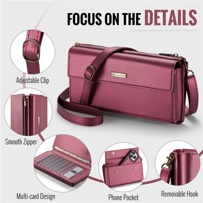 CASEME Me20 Leather Crossbody Bag for 4.0-7.6'' Phone Wallet Phone Purse Shoulder Bag with 7 Card Holders