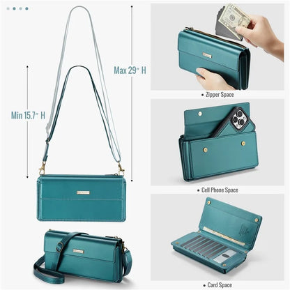 CASEME Me20 Leather Crossbody Bag for 4.0-7.6'' Phone Wallet Phone Purse Shoulder Bag with 7 Card Holders
