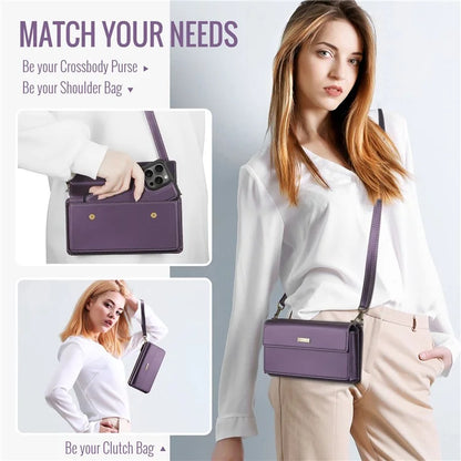 CASEME Me20 Leather Crossbody Bag for 4.0-7.6'' Phone Wallet Phone Purse Shoulder Bag with 7 Card Holders