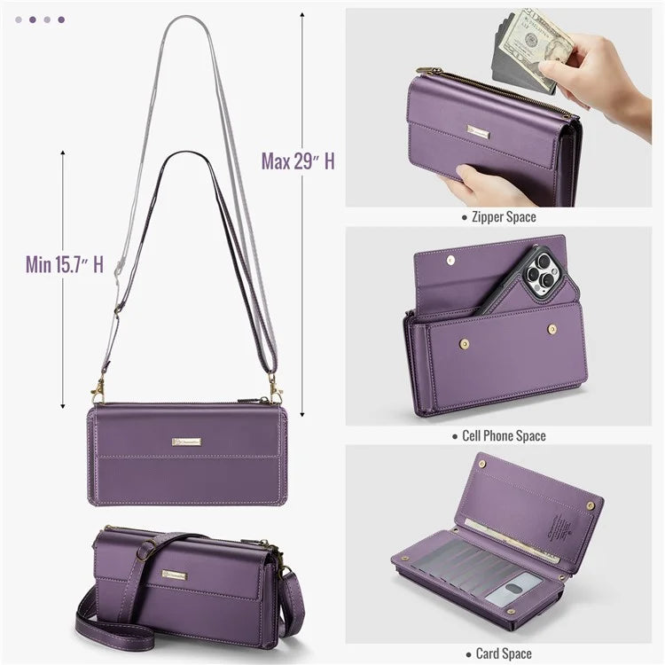 CASEME Me20 Leather Crossbody Bag for 4.0-7.6'' Phone Wallet Phone Purse Shoulder Bag with 7 Card Holders