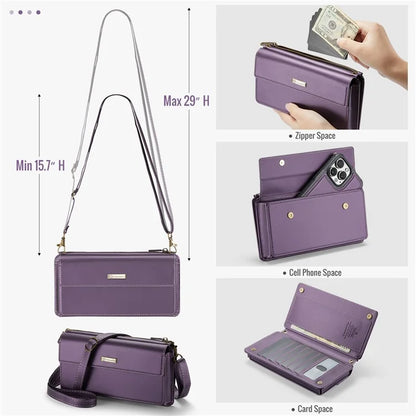 CASEME Me20 Leather Crossbody Bag for 4.0-7.6'' Phone Wallet Phone Purse Shoulder Bag with 7 Card Holders