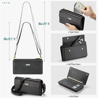 CASEME Me20 Leather Crossbody Bag for 4.0-7.6'' Phone Wallet Phone Purse Shoulder Bag with 7 Card Holders