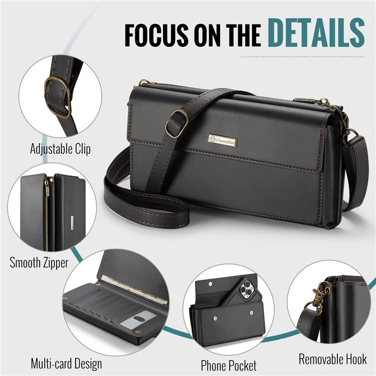 CASEME Me20 Leather Crossbody Bag for 4.0-7.6'' Phone Wallet Phone Purse Shoulder Bag with 7 Card Holders