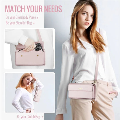 CASEME Me20 Leather Crossbody Bag for 4.0-7.6'' Phone Wallet Phone Purse Shoulder Bag with 7 Card Holders