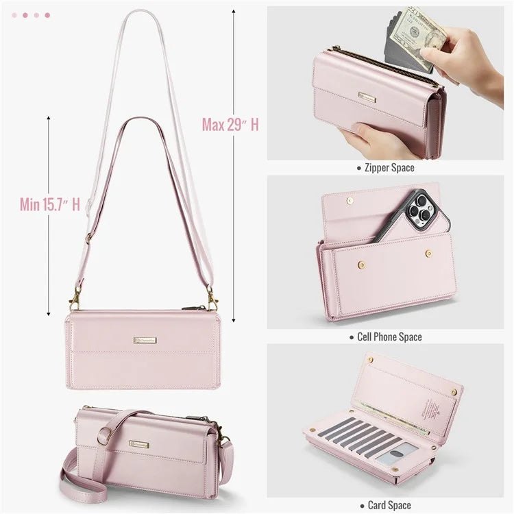 CASEME Me20 Leather Crossbody Bag for 4.0-7.6'' Phone Wallet Phone Purse Shoulder Bag with 7 Card Holders