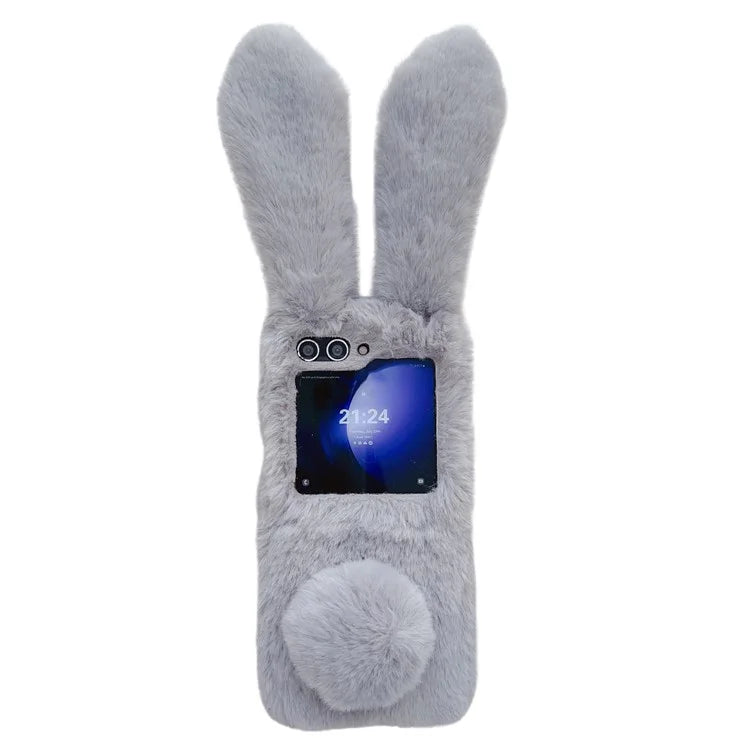 For Samsung Galaxy Z Flip5 5G Cell Phone Case Furry Cute 3D Bunny Ears Soft TPU Protective Shell
