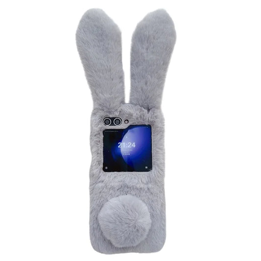 For Samsung Galaxy Z Flip5 5G Cell Phone Case Furry Cute 3D Bunny Ears Soft TPU Protective Shell