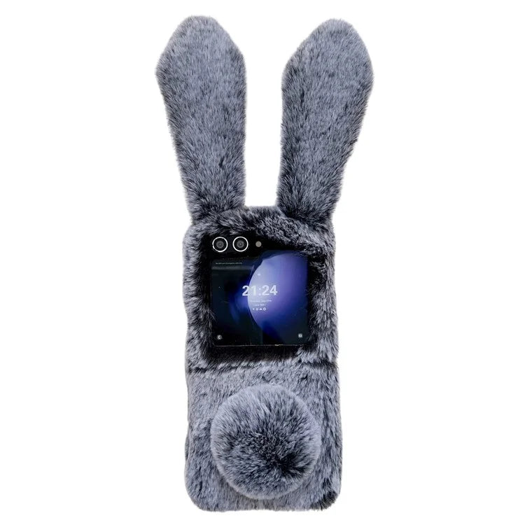 For Samsung Galaxy Z Flip5 5G Cell Phone Case Furry Cute 3D Bunny Ears Soft TPU Protective Shell