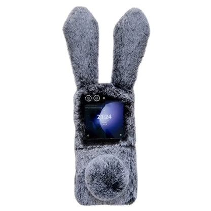 For Samsung Galaxy Z Flip5 5G Cell Phone Case Furry Cute 3D Bunny Ears Soft TPU Protective Shell
