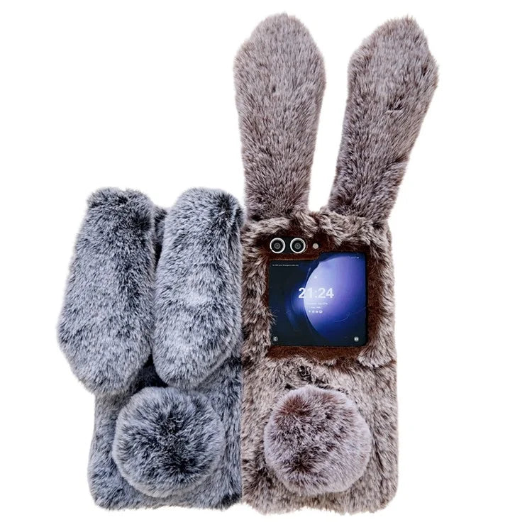 For Samsung Galaxy Z Flip5 5G Cell Phone Case Furry Cute 3D Bunny Ears Soft TPU Protective Shell
