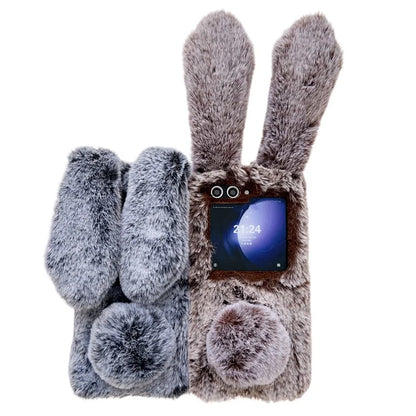 For Samsung Galaxy Z Flip5 5G Cell Phone Case Furry Cute 3D Bunny Ears Soft TPU Protective Shell