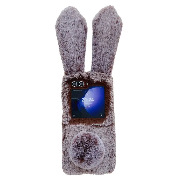 For Samsung Galaxy Z Flip5 5G Cell Phone Case Furry Cute 3D Bunny Ears Soft TPU Protective Shell