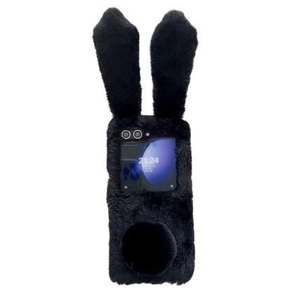 For Samsung Galaxy Z Flip5 5G Cell Phone Case Furry Cute 3D Bunny Ears Soft TPU Protective Shell