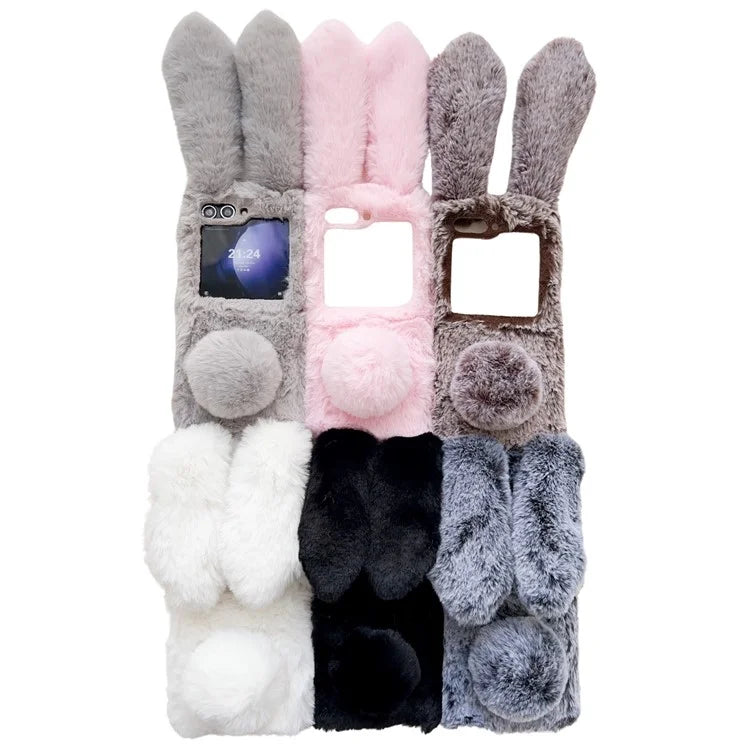 For Samsung Galaxy Z Flip5 5G Cell Phone Case Furry Cute 3D Bunny Ears Soft TPU Protective Shell