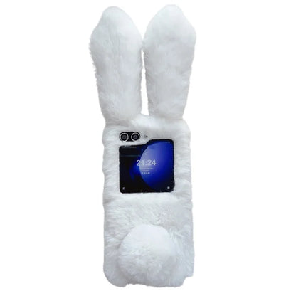 For Samsung Galaxy Z Flip5 5G Cell Phone Case Furry Cute 3D Bunny Ears Soft TPU Protective Shell