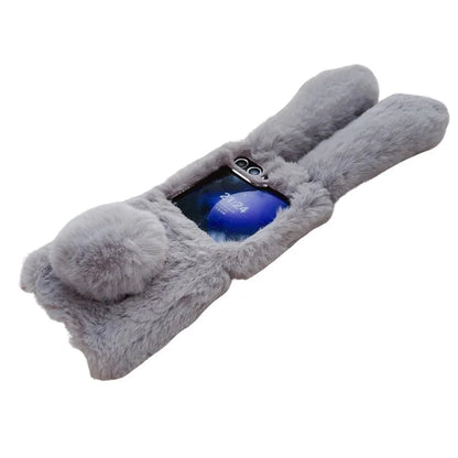 For Samsung Galaxy Z Flip5 5G Cell Phone Case Furry Cute 3D Bunny Ears Soft TPU Protective Shell