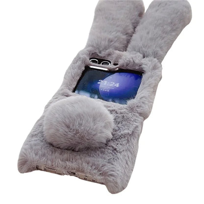 For Samsung Galaxy Z Flip5 5G Cell Phone Case Furry Cute 3D Bunny Ears Soft TPU Protective Shell