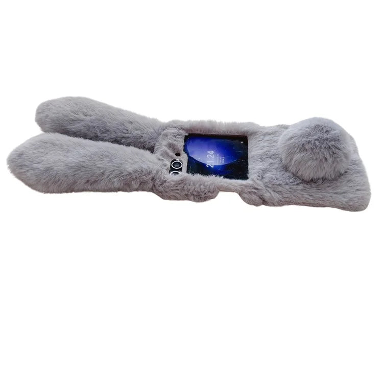 For Samsung Galaxy Z Flip5 5G Cell Phone Case Furry Cute 3D Bunny Ears Soft TPU Protective Shell