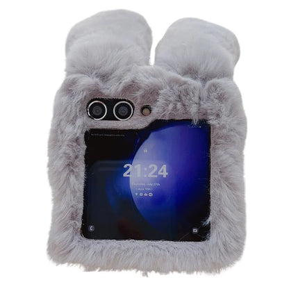 For Samsung Galaxy Z Flip5 5G Cell Phone Case Furry Cute 3D Bunny Ears Soft TPU Protective Shell