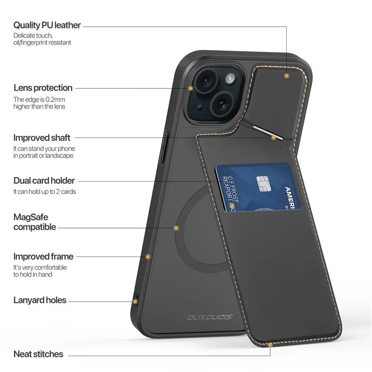 DUX DUCIS Rafi II Series for iPhone 15 Plus Kickstand Case Magnetic Phone Cover Card Holder