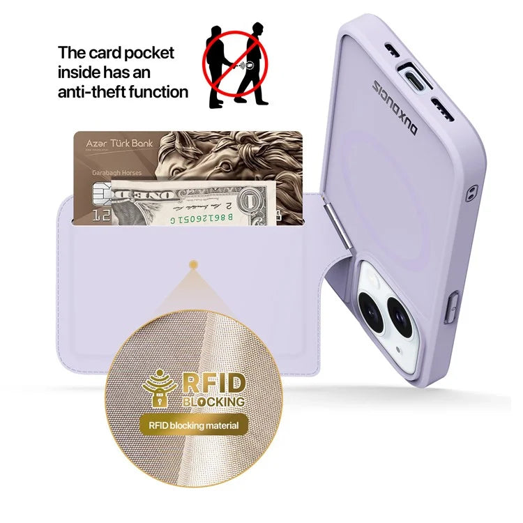 DUX DUCIS Rafi II Series for iPhone 15 Plus Kickstand Case Magnetic Phone Cover Card Holder