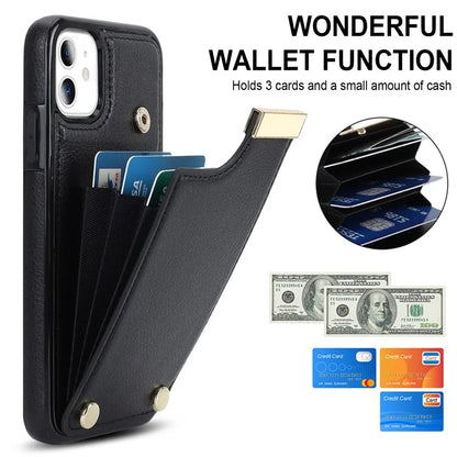 For iPhone 11 Cover TPU+PU Leather Metal Decor Shockproof Cell Phone Case with Card Holder