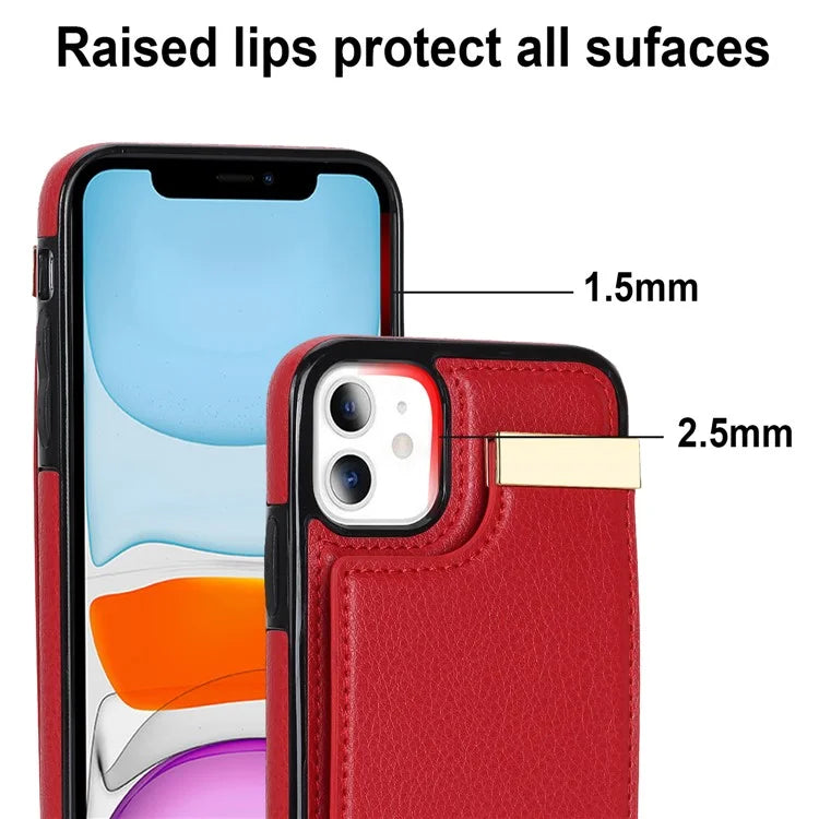 For iPhone 11 Cover TPU+PU Leather Metal Decor Shockproof Cell Phone Case with Card Holder
