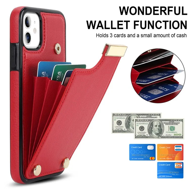 For iPhone 11 Cover TPU+PU Leather Metal Decor Shockproof Cell Phone Case with Card Holder