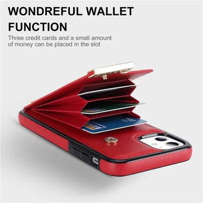 For iPhone 11 Cover TPU+PU Leather Metal Decor Shockproof Cell Phone Case with Card Holder