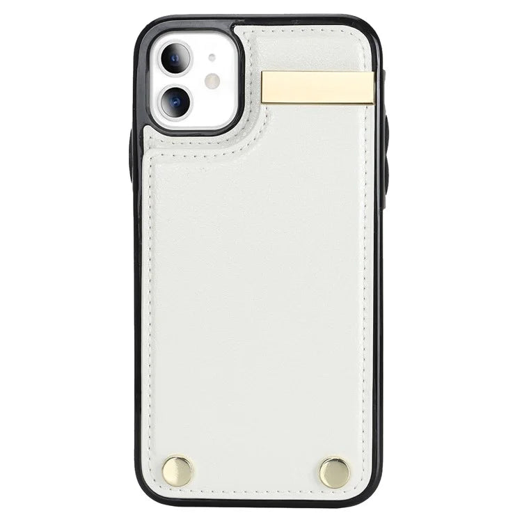 For iPhone 11 Cover TPU+PU Leather Metal Decor Shockproof Cell Phone Case with Card Holder
