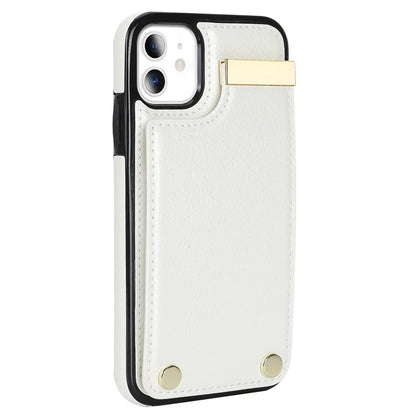 For iPhone 11 Cover TPU+PU Leather Metal Decor Shockproof Cell Phone Case with Card Holder