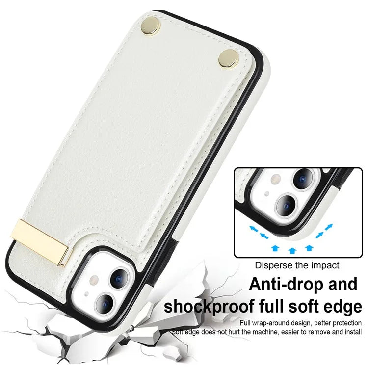 For iPhone 11 Cover TPU+PU Leather Metal Decor Shockproof Cell Phone Case with Card Holder