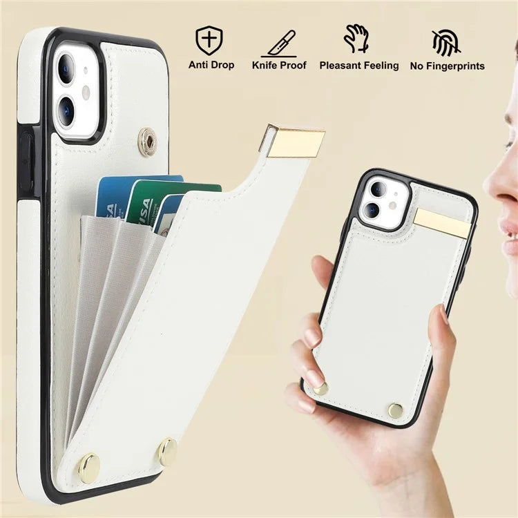 For iPhone 11 Cover TPU+PU Leather Metal Decor Shockproof Cell Phone Case with Card Holder