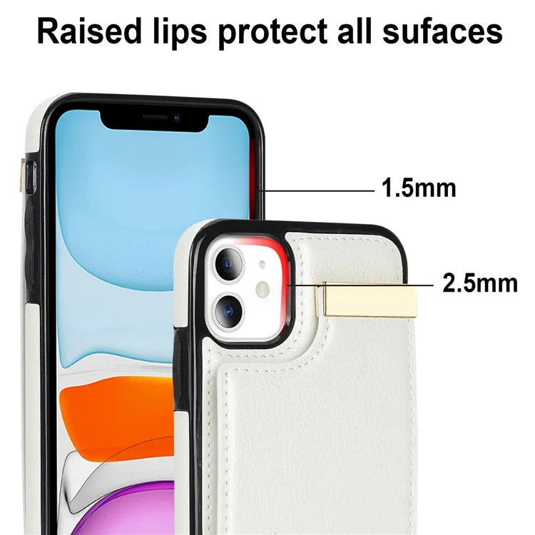 For iPhone 11 Cover TPU+PU Leather Metal Decor Shockproof Cell Phone Case with Card Holder
