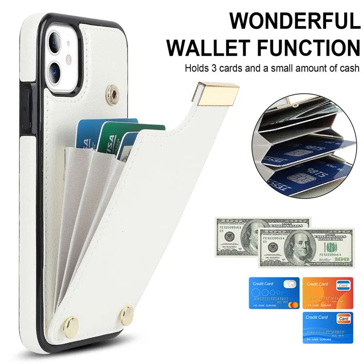 For iPhone 11 Cover TPU+PU Leather Metal Decor Shockproof Cell Phone Case with Card Holder