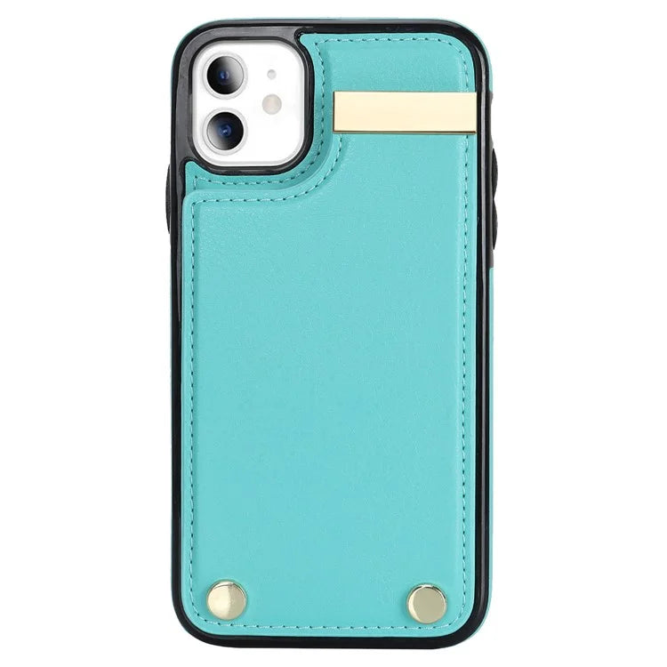 For iPhone 11 Cover TPU+PU Leather Metal Decor Shockproof Cell Phone Case with Card Holder