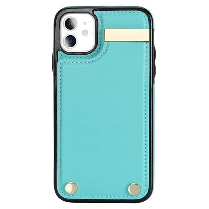 For iPhone 11 Cover TPU+PU Leather Metal Decor Shockproof Cell Phone Case with Card Holder