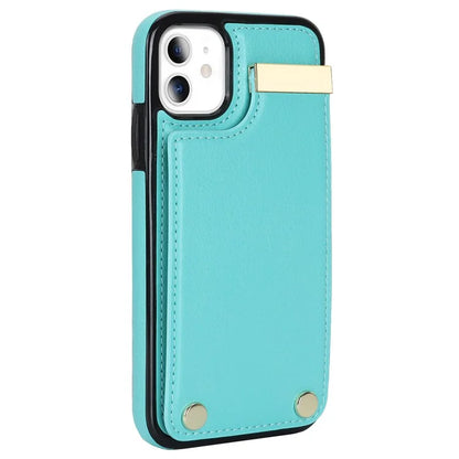 For iPhone 11 Cover TPU+PU Leather Metal Decor Shockproof Cell Phone Case with Card Holder