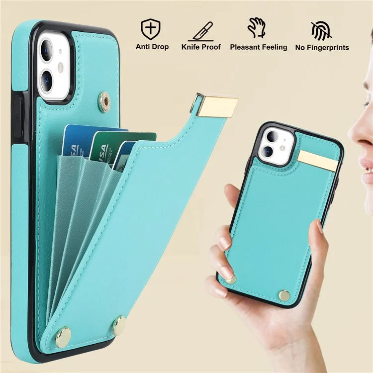 For iPhone 11 Cover TPU+PU Leather Metal Decor Shockproof Cell Phone Case with Card Holder