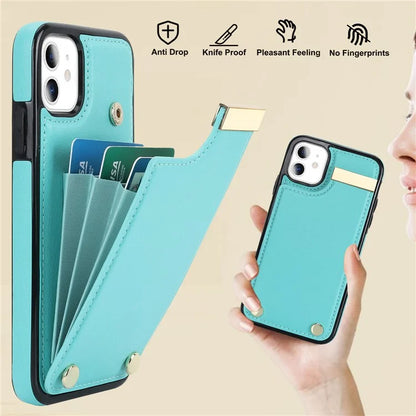 For iPhone 11 Cover TPU+PU Leather Metal Decor Shockproof Cell Phone Case with Card Holder
