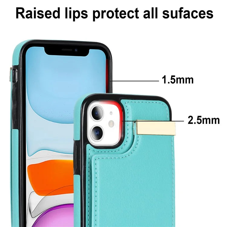 For iPhone 11 Cover TPU+PU Leather Metal Decor Shockproof Cell Phone Case with Card Holder