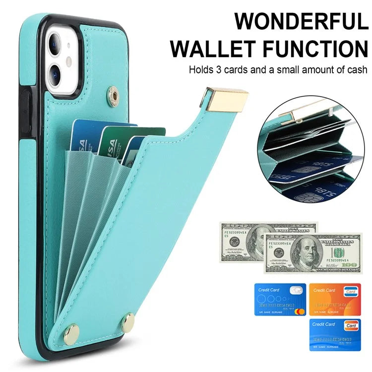 For iPhone 11 Cover TPU+PU Leather Metal Decor Shockproof Cell Phone Case with Card Holder