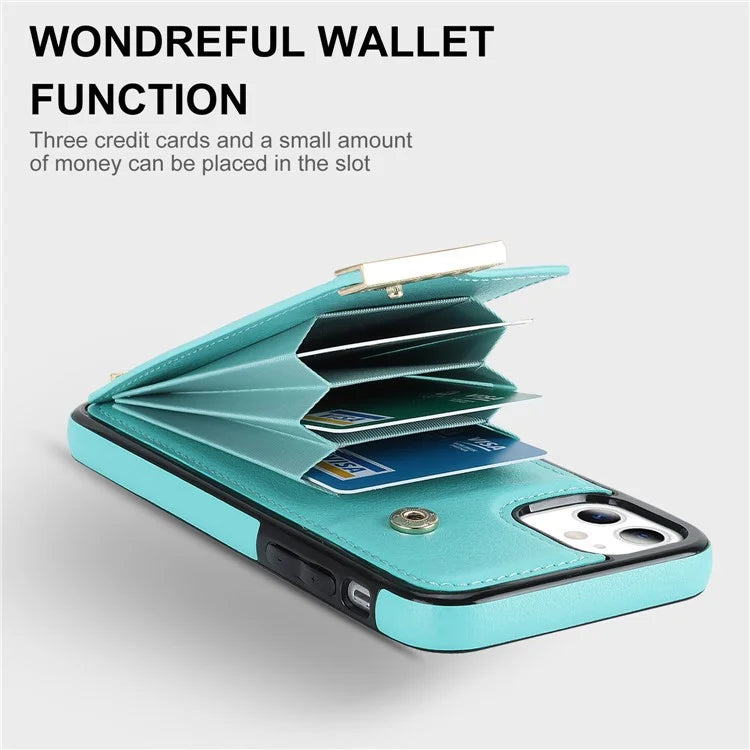 For iPhone 11 Cover TPU+PU Leather Metal Decor Shockproof Cell Phone Case with Card Holder