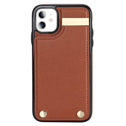 For iPhone 11 Cover TPU+PU Leather Metal Decor Shockproof Cell Phone Case with Card Holder