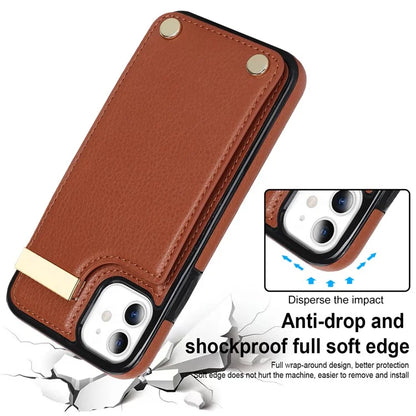 For iPhone 11 Cover TPU+PU Leather Metal Decor Shockproof Cell Phone Case with Card Holder