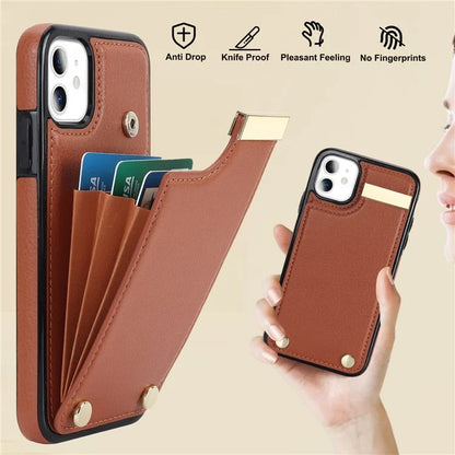 For iPhone 11 Cover TPU+PU Leather Metal Decor Shockproof Cell Phone Case with Card Holder