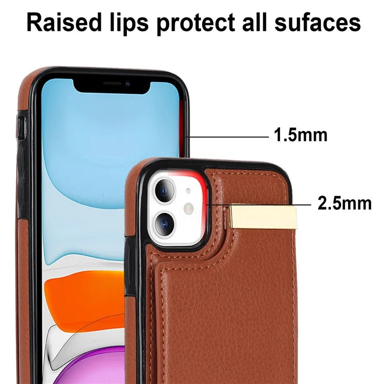 For iPhone 11 Cover TPU+PU Leather Metal Decor Shockproof Cell Phone Case with Card Holder