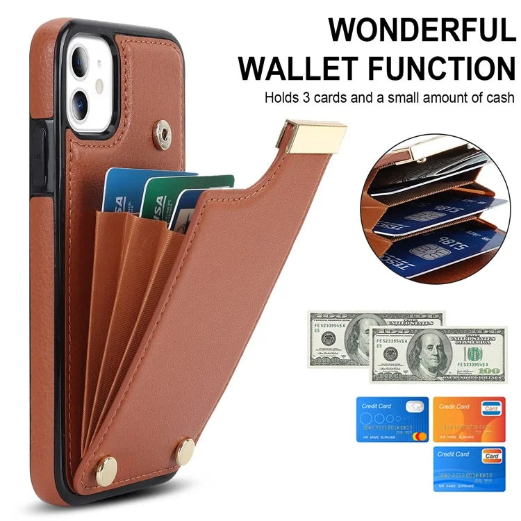 For iPhone 11 Cover TPU+PU Leather Metal Decor Shockproof Cell Phone Case with Card Holder