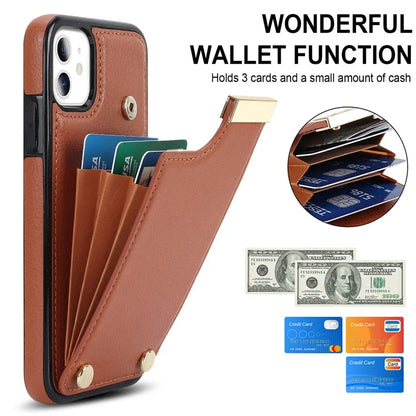For iPhone 11 Cover TPU+PU Leather Metal Decor Shockproof Cell Phone Case with Card Holder