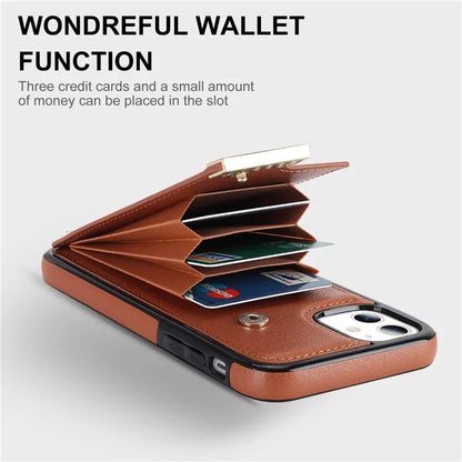 For iPhone 11 Cover TPU+PU Leather Metal Decor Shockproof Cell Phone Case with Card Holder